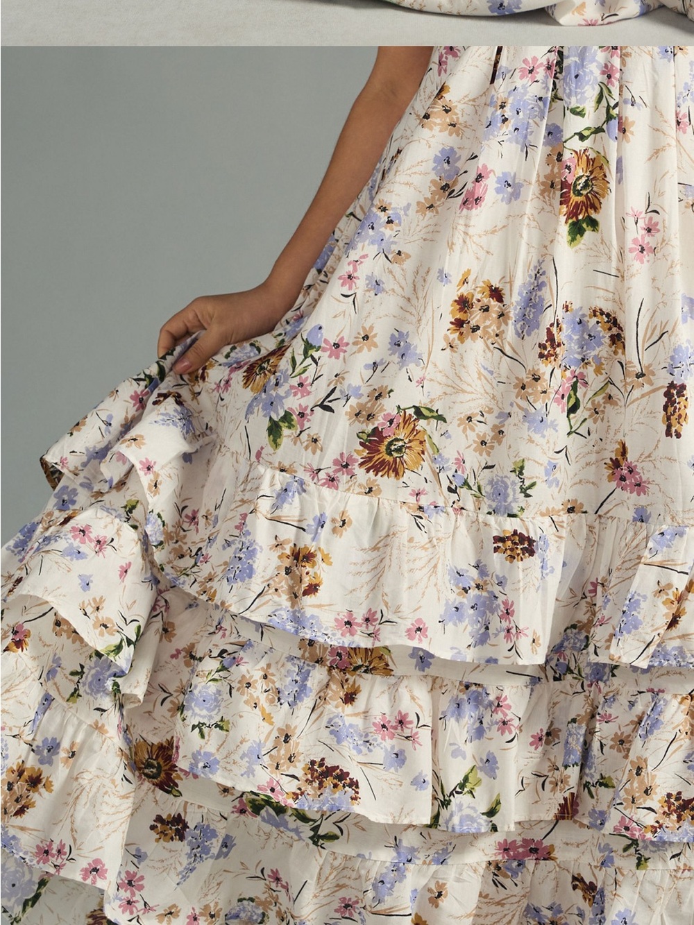 Anthropologie Floral Tiered Puff-Sleeve Midi Dress - White Size S - Picture 7 of 12